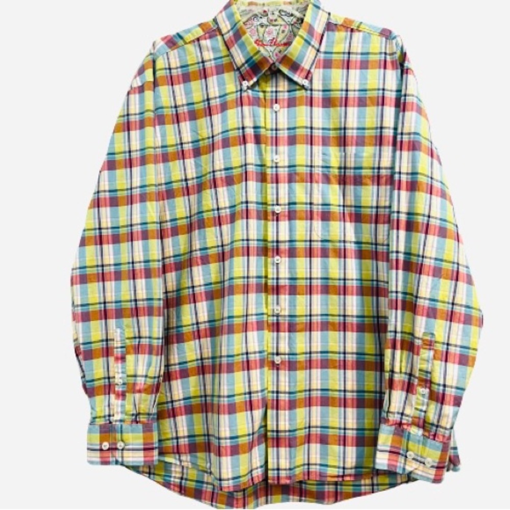 Alan Flosser Rainbow Plaid Button Down Paisley Inside Cuffs & Collar Back Pleat